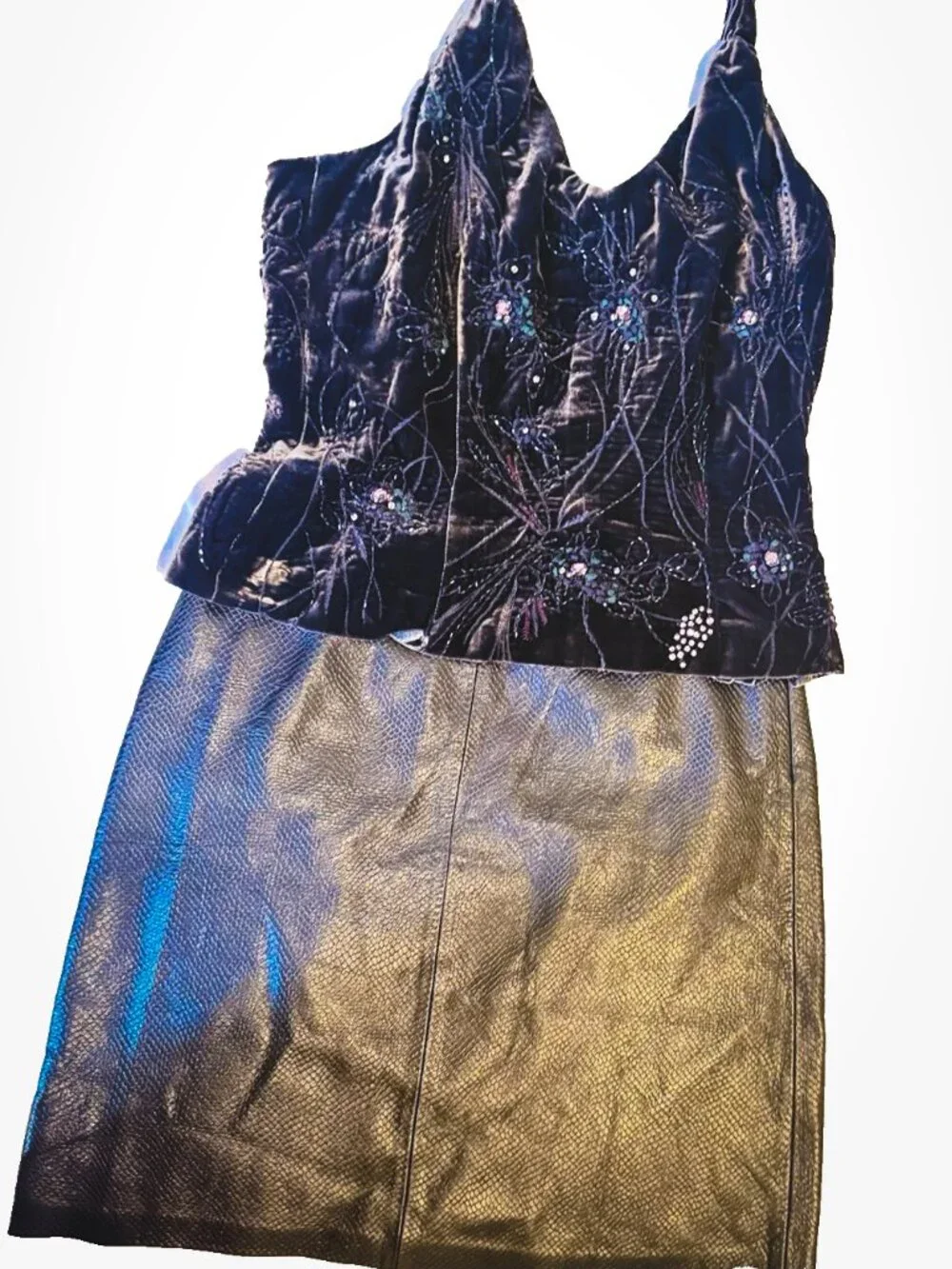 Worth Women’s Leather Mini Skirt & Velvet Top Set – Purple Designer Match